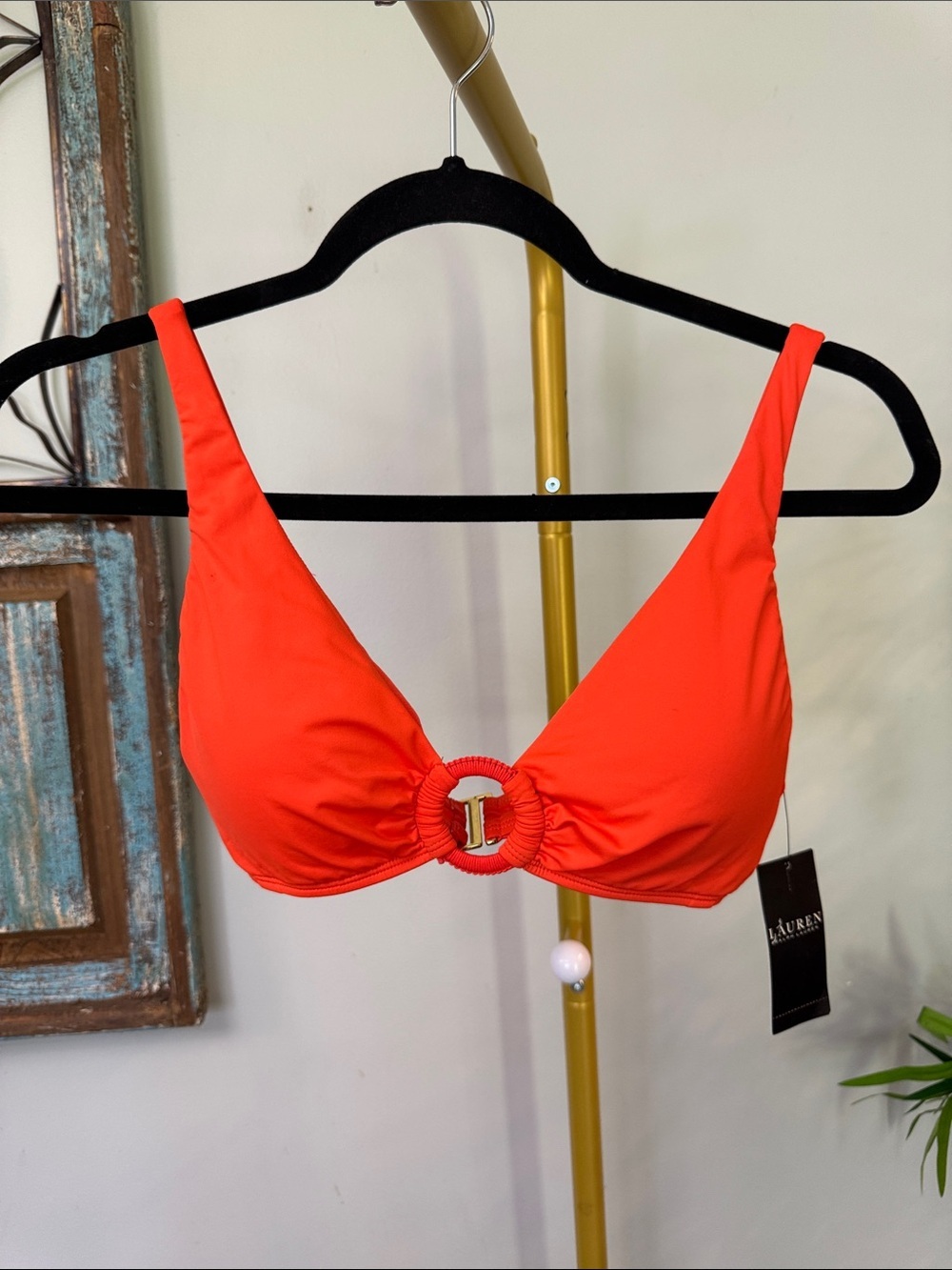 Ralph Lauren Bright Orange Bikini Top with Center Ring NWT 8